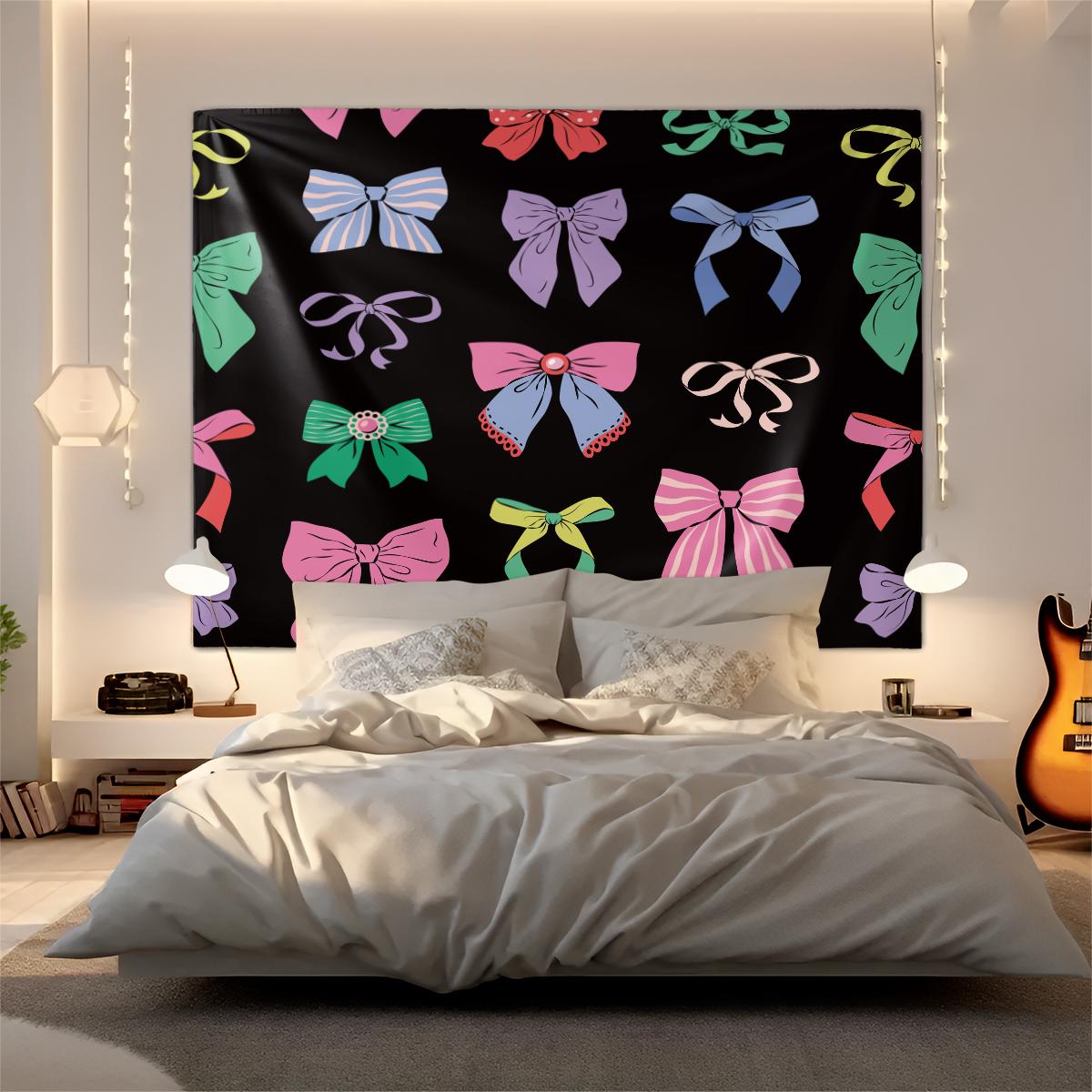 1Pcs Coquette Pink Bow Printed Tapestry, Sweet Y2K Aesthetic Wall Hanging, Soft Durable Fabric with Vivid Digital Print, Versatile Tapestries for Bedroom, Dorm, Living Room & Vanity Area, Ideal Cute Room Decor