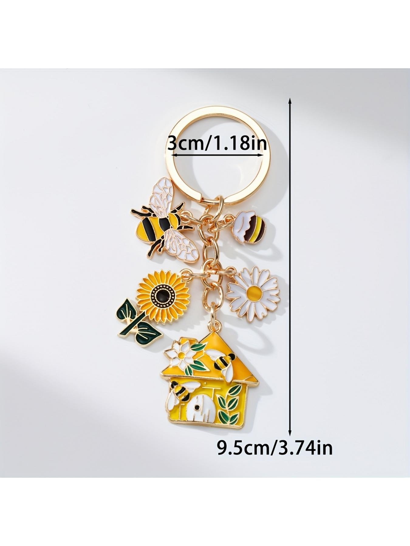 1pc Alloy Dripping Oil Bee Keychain - Featuring Bee, Daisy, Sunflower, Honey, And House Pendants, Part of The Insect Series Keychain, Suitable for Decorating Backpacks And Wallets, a Gift Option for Teacher'S Day And Valentine'S Day