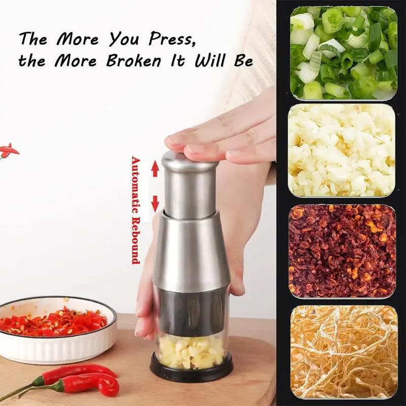 Manual Press Chopper Stainless Steel Garlic PressMini Vegetable Cutter Dishwasher Safe Multifunctional Kitchen (1 pcs) Fruit Utensils stainless steel blade accessory home Durable Kitchenware Cutting
