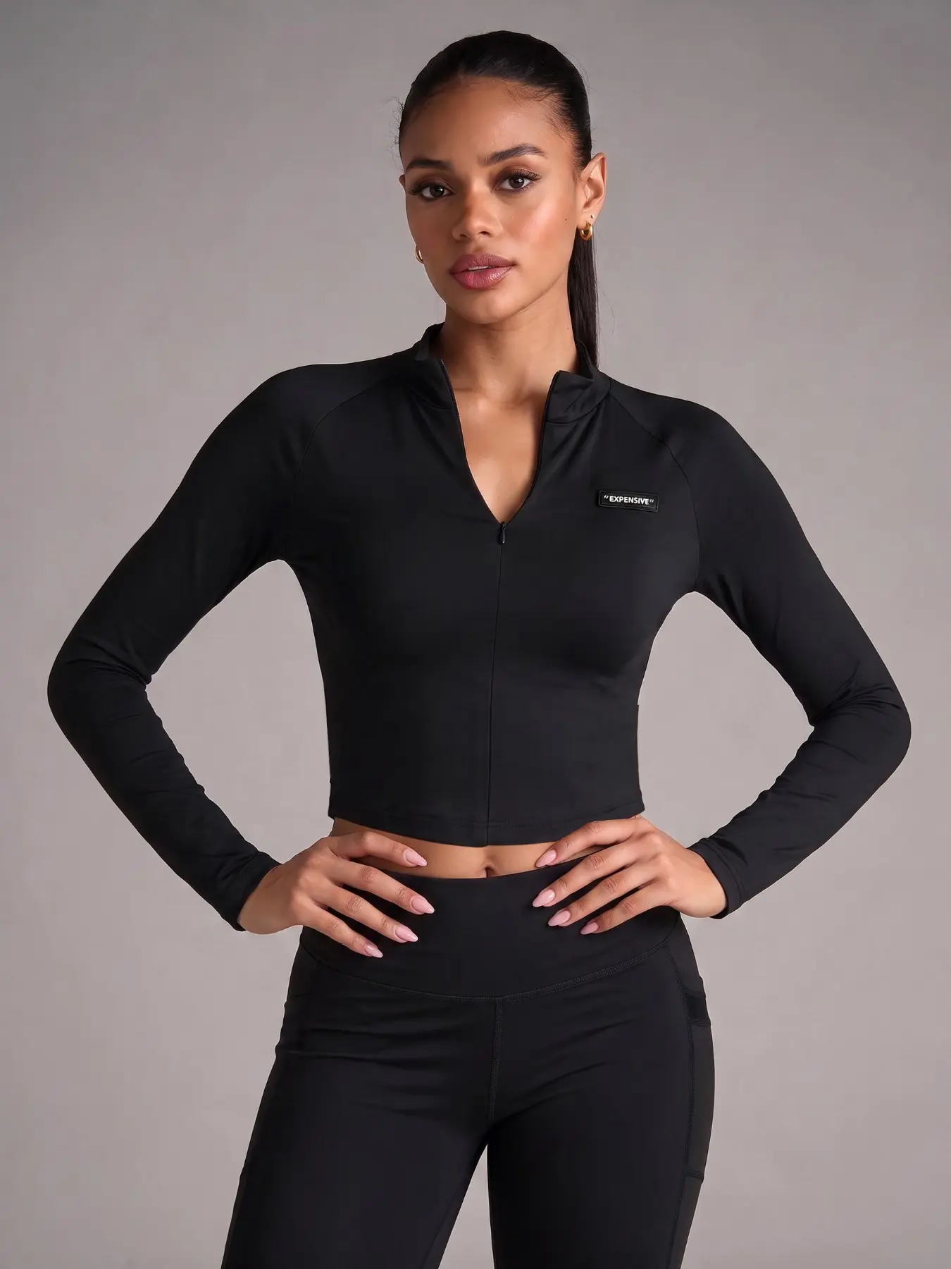 Ladies Zip Front Long Sleeve Athletic Top, Slim Fit Quick Dry Sport Shirt for Running, Yoga, and Gym Workouts