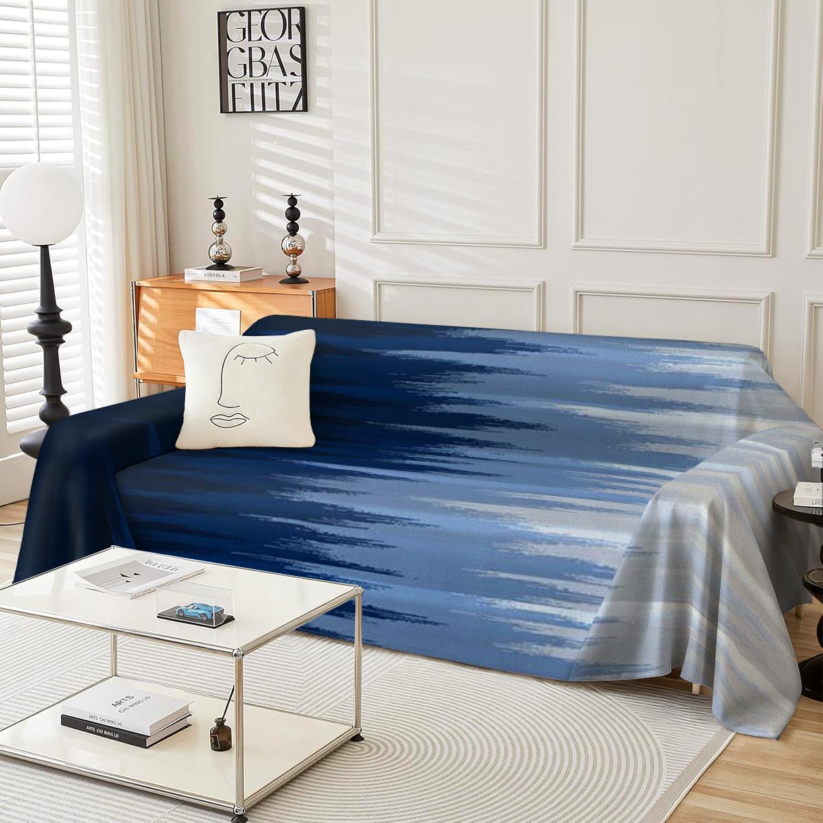Deep blue gradient sofa cover machine washable sofa towel suitable for all seasons, suitable for single to four seater, living room sofa decoration
