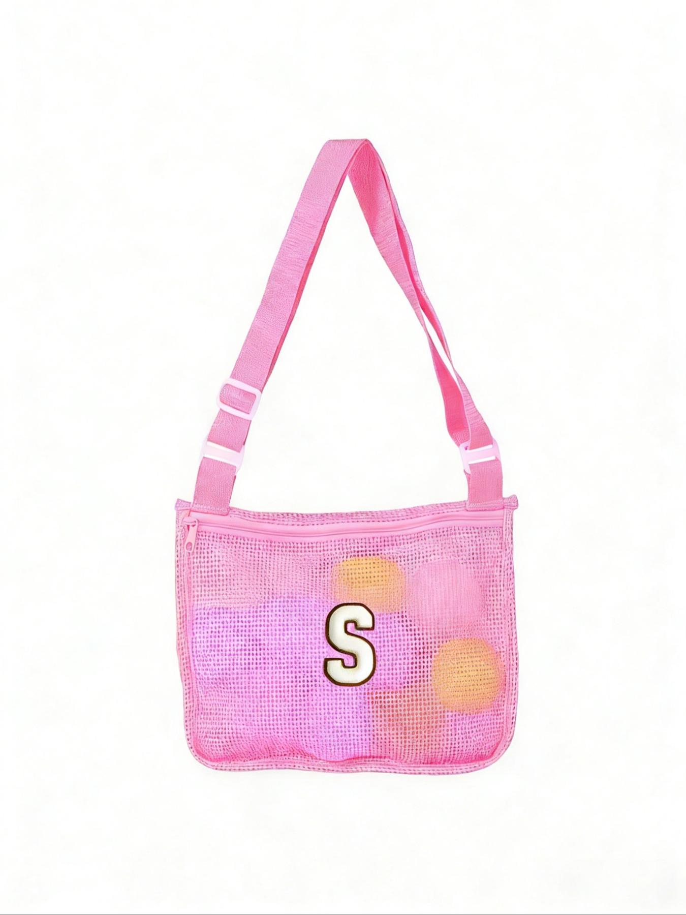 Letter Beach Mesh Bag, Shell Storage Pouch, 30cmx25cm, Unisex Swimming Accessory, Ideal for Vacations, No Ocean Balls Included