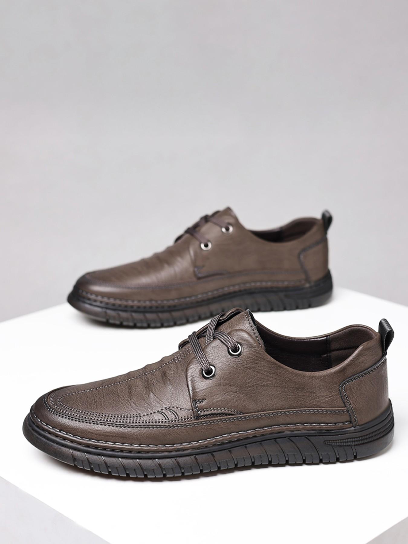 2026 Spring Summer New Soft Leather Casual Shoes, Hand-Stitched Durable Anti-Slip Work Boots, Lightweight Comfortable Dad Shoes