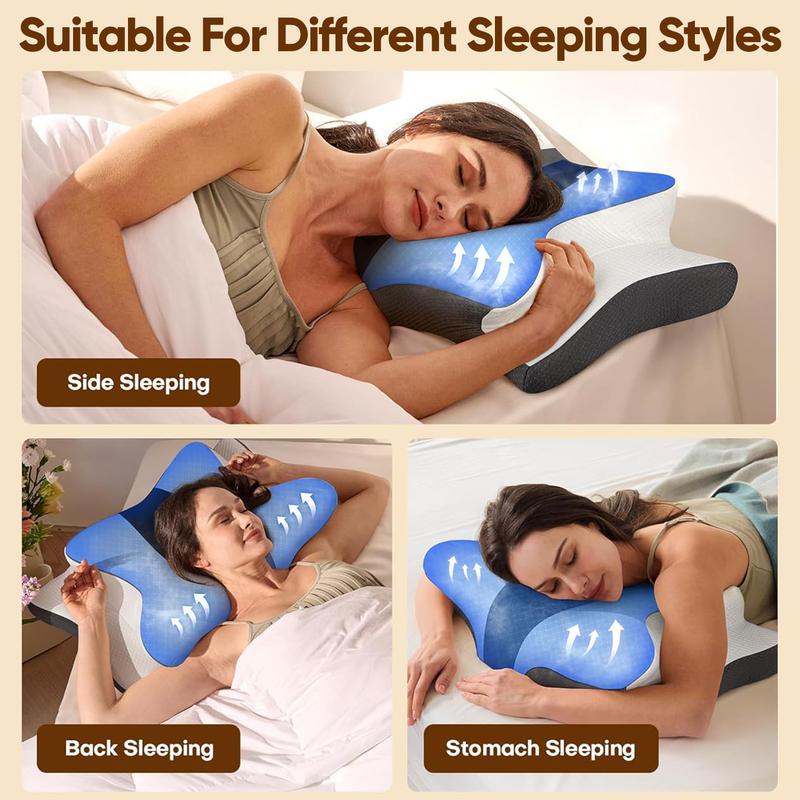 Sleep guru-recommended neck pillow, side sleeper pillow, contoured memory foam pillow for back and stomach sleepers, two height options, zoned contour design