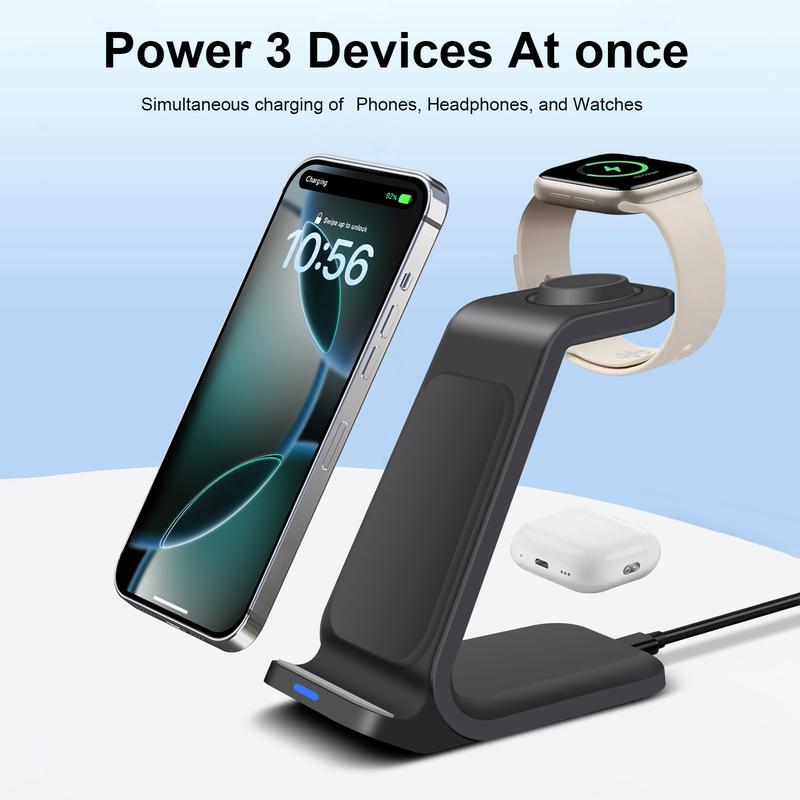 3 in 1 Charging Station, Wireless Charging Stand, Multifunctional Fast Charging Station For iPhone 17 16 15 14 13 12 11 Pro Max & Apple Watch & AirPods, Portable Charging Station