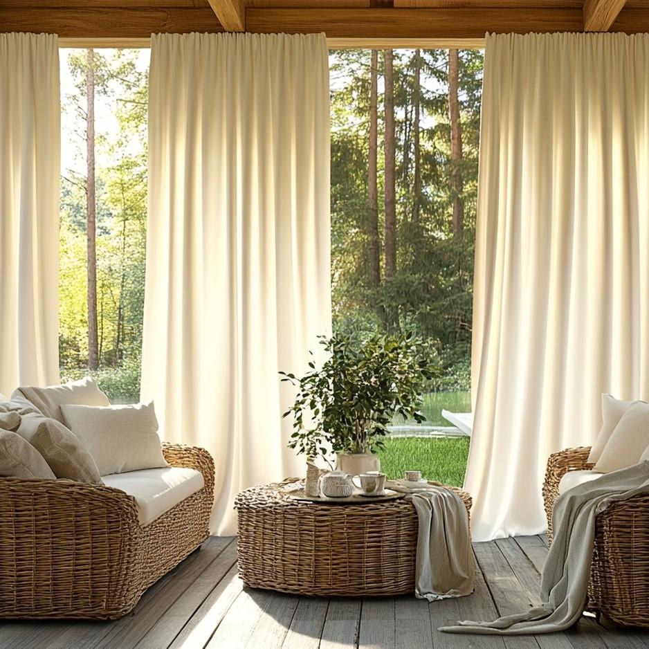1pc French Cream Dreamy Sheer Curtain, Living Room Lazy Style, Lightweight Fabric, Fits French, Wood Styles, Cozy Atmosphere