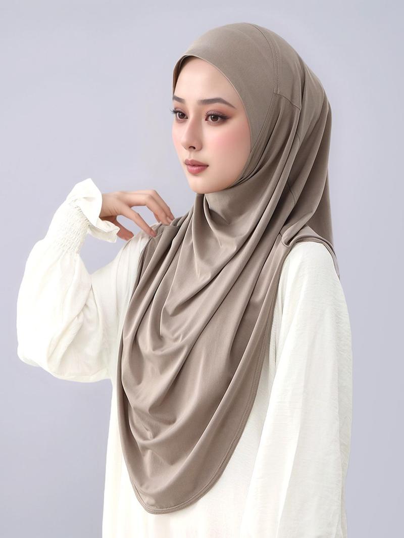 New Malay Lazy Style Headscarf Instant Hijab, Soft Breathable Fabric Comfortable Wear Ramadan Fashion Classic Plain Jersey Hijabs Modest Hijab