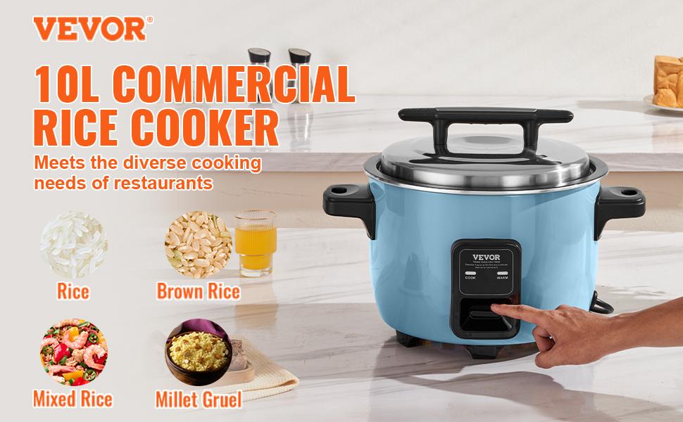 VEVOR Commercial Rice Cooker, 50-Cup Rice Cooker, 10.57 Qt/ 10 Liter Large Rice Cooker and Warmer with Nonstick Inner Pot, Fast Cooking and 24-Hour Keep Warm, with Rice Cup and Paddle, for Restaurant