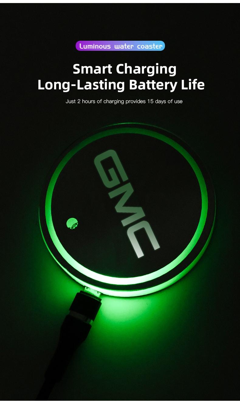 2pcs Car Luminous Water Cup Pad LED Atmosphere Light For GMC Terrain Sierra Canyon Yukon Acadia Savana Denali AT4 Granite