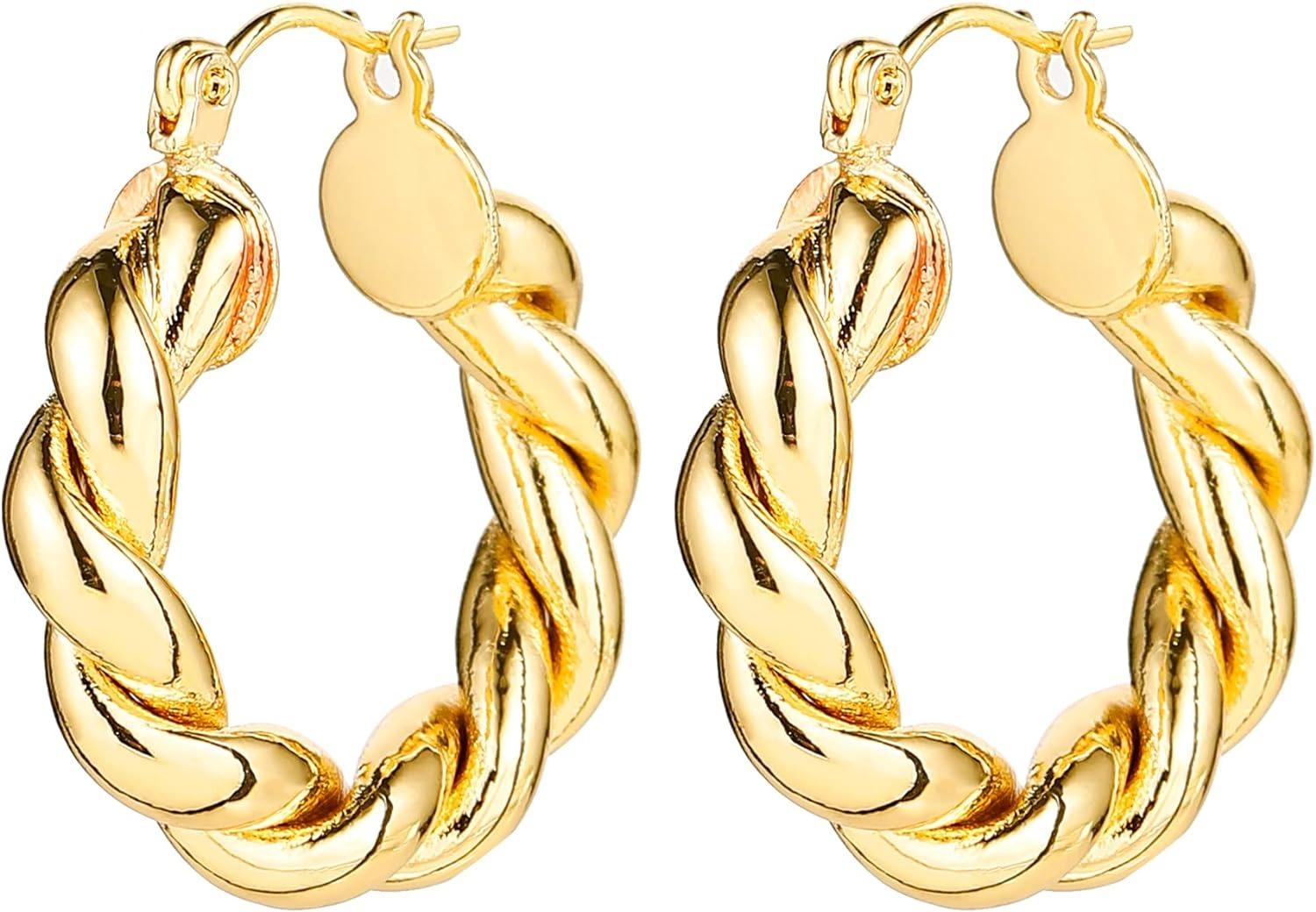 Elegant 6 Pairs 14K Gold Hoop Earrings for Women Lightweight Chunky Multipack Hypoallergenic Chic Jewelry Gift Accessories