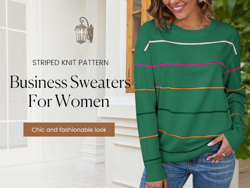 Shewin 2026 Cozy Oversized Striped Knit Sweater Women's Crew Neck Long Sleeve Pullover Comfy Layering for Daily & Office Casual Looks - Womenswear SpringStatements