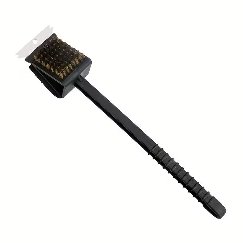 1pcs 3-In-1 Corner Copper Wire Brush, Grill Oven Cleaning BBQ Brush, Copper Wire Sponge Scraper, Long Handle, Durable Design