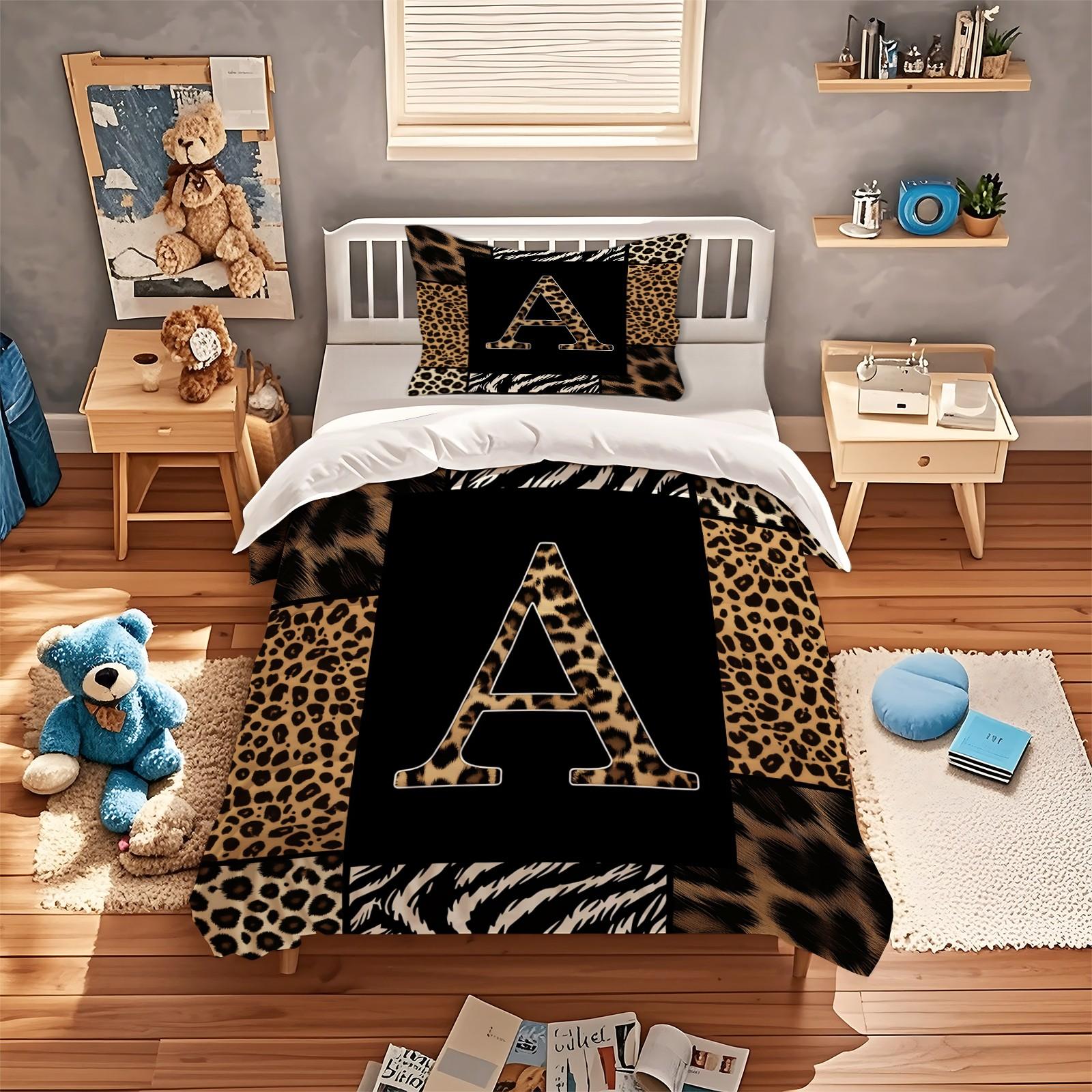 2/3 Pcs Boho Animal Print Letter Duvet Cover Set, Personalized Home Decor for Bedroom, Hotel & Dorm, Zipper Closure & Easy to Remove, Ideal for Housewarming, Christmas & Birthday Gifts, No Filling Included