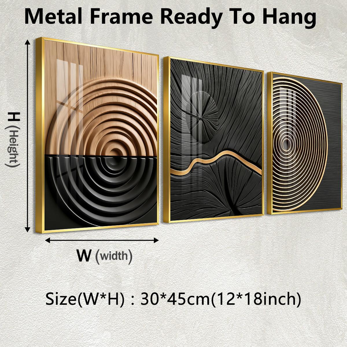 3 Counts Aluminum Alloy Framed Painting, Abstract Geometric Lines And Circles Art, Home Decoration For Living Room, Bedroom, Office, Restaurant, Hallway Wall Decor, Odorless Print Artwork, Luxury Perfect Gift For Friends And Family