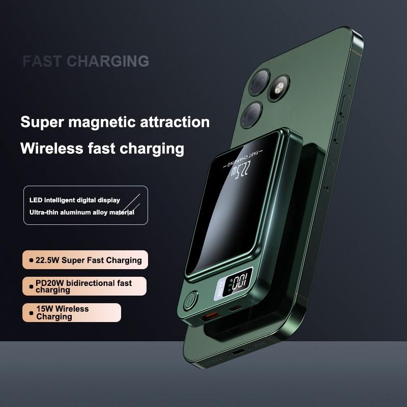 SIFOX Ultra-thin Magnetic Wireless Charging Battery 22.5W Ultra-fast Charging + 15W Magnetic Wireless Charging Type-C + USB Dual Output LED Digital Display 5000mAh Portable Power Bank for iPhone and Android Devices