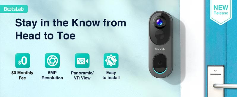Botslab 5/3MP Doorbell Camera Wireless, 360° Panoramic View, No Monthly Fee, 1:1 Head to Toe, 5MP Video Doorbell Battery, 2.4GHz Home, doorbell camera