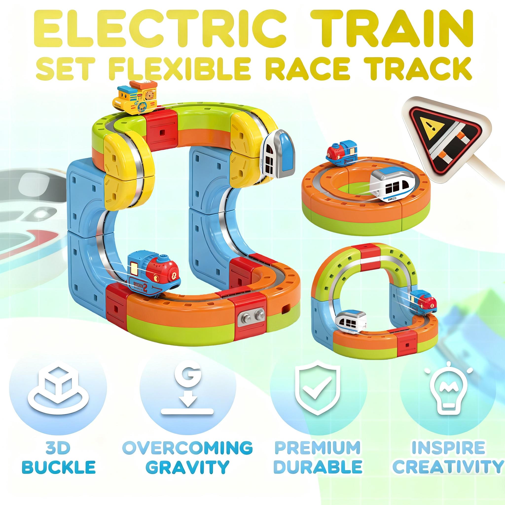 Electric Train Set, Flexible Bendable Track Toddler Train Tracks, Build Toy Train Tracks, Anti-Gravity 3D Embedded Layout, Stem Learning Gift