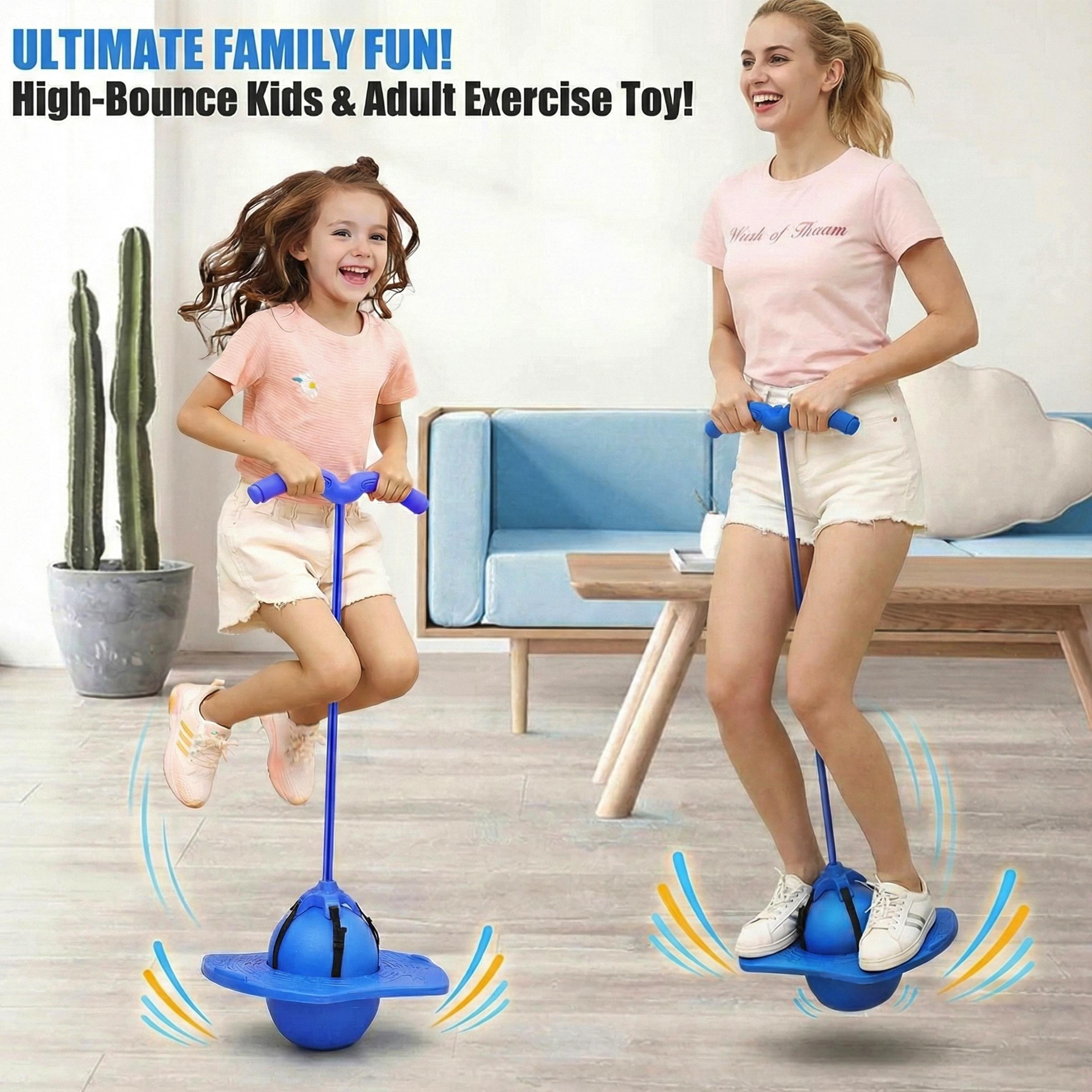 Pogo Jumper with Handle and Ball Pump, High-Bounce Trick Board Pogo Ball Toy with Safety Features, Fun Jumping Toy for Kids, Boys, Girls and Adults