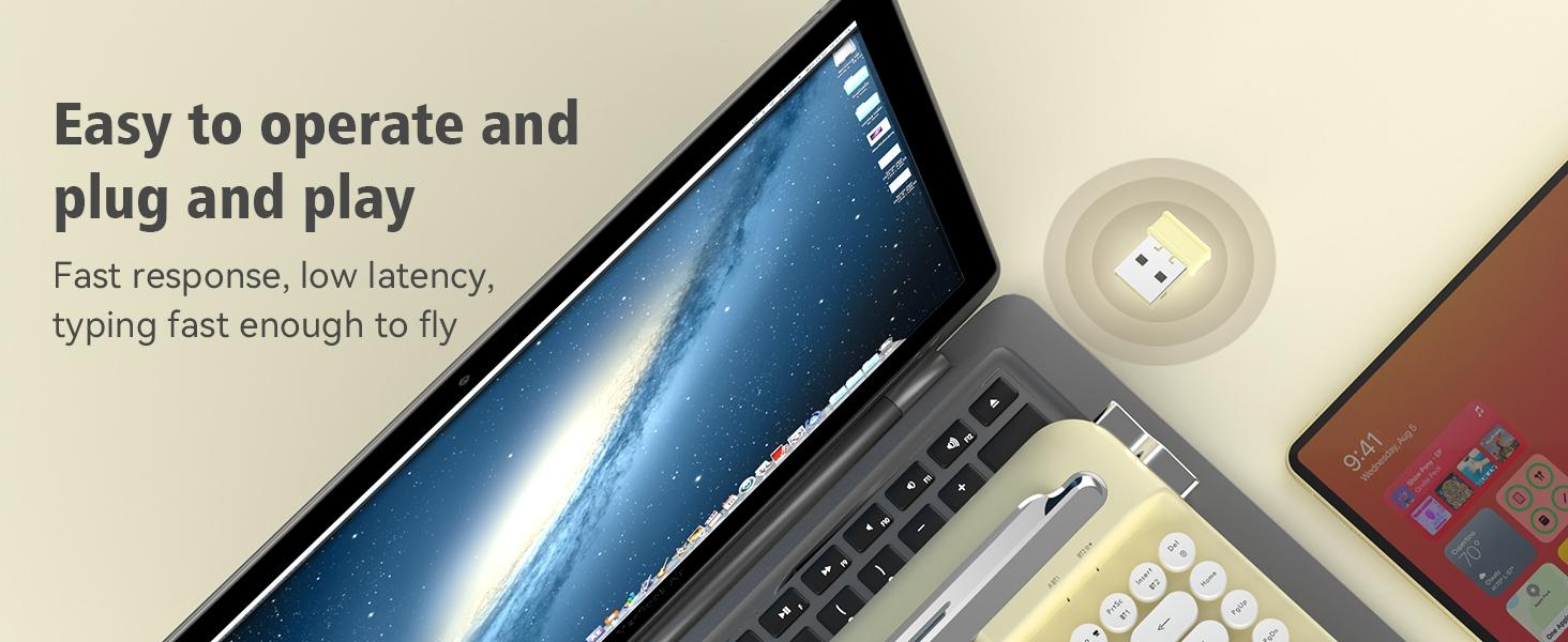 AF84 membrane keyboard wireless dual-mode 2.4G+Bluetooth AJAZZ office keyboard dual color circular keycap retro typewriter keyboard with grooves for placing mobile phones and tablets, high-value girl gift, self provided AAA battery * 2