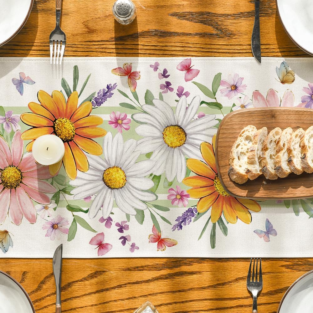 1 PC, Spring Daisy Leaf Table Runner Spring Theme Seasonal Summer Kitchen Table Decoration Home Party Decor