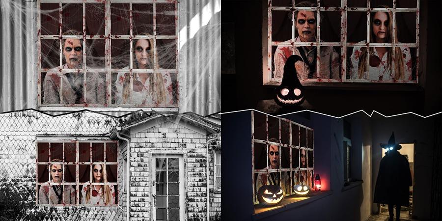 2/3 Pcs Halloween Window Cover Decoration, Bloody Creepy Clown Scene Curtains for Haunted House, Reusable Fabric Horror Decorations for Indoor Outdoor Party, 31 x 47 Inches