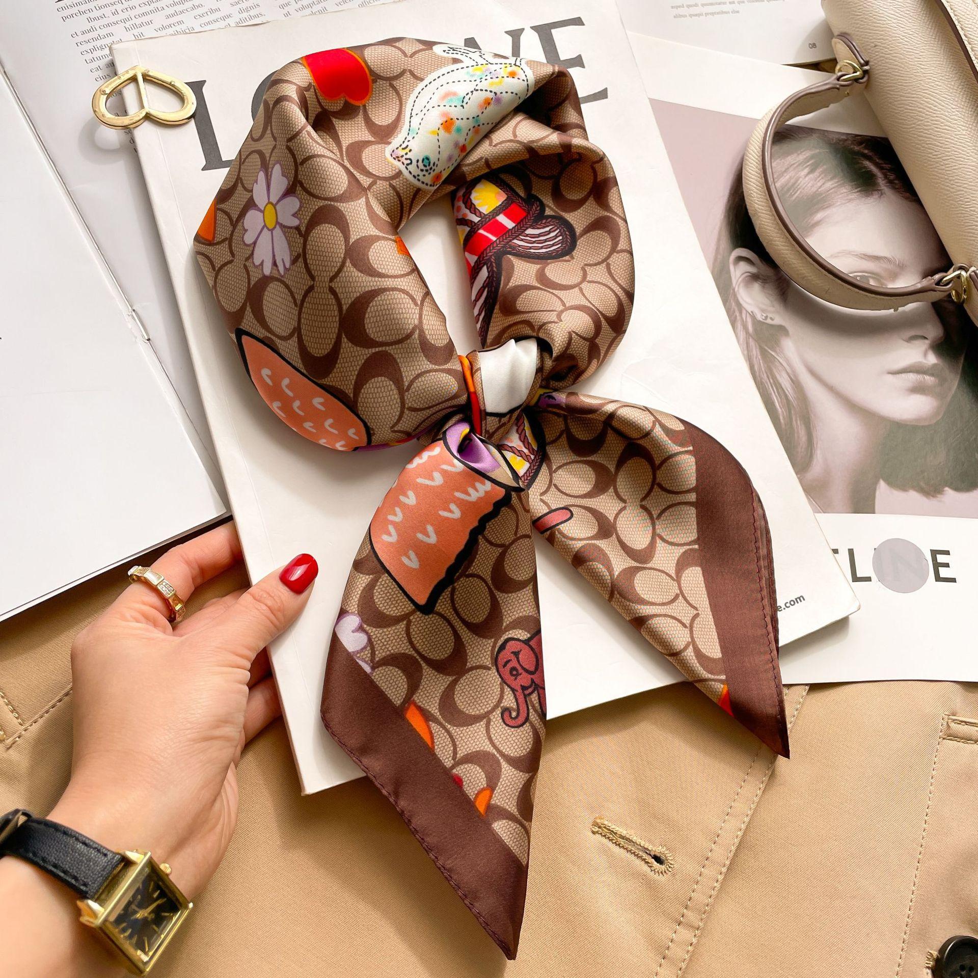 New Silk Square Scarf Women Luxury Floral Print Kerchief Soft Satin Hairband Hands Bag Ribbon Foulard Hijab Neckerchief Headband