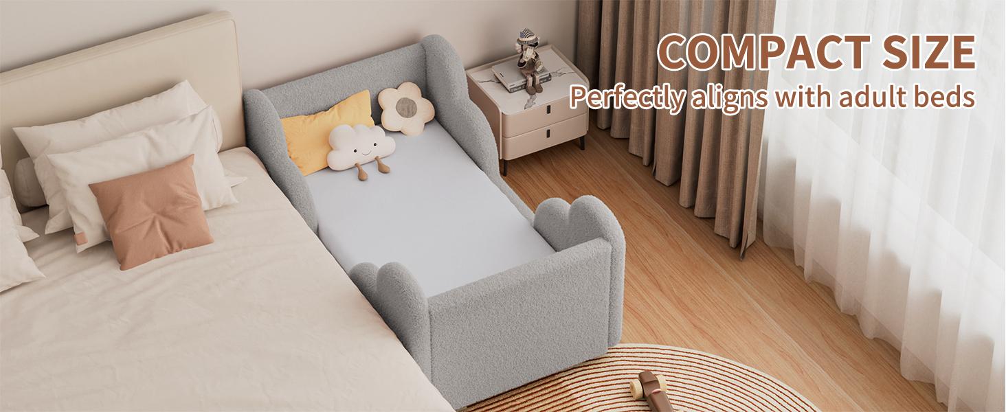 MOPHOTO Toddler Bed Toddler Floor Bed Frame with Rails & Headboard, Standard Crib Size Kids Beds for Ages 3-7 Years Girls and Boys, Montessori Floor Beds(No Mattress)