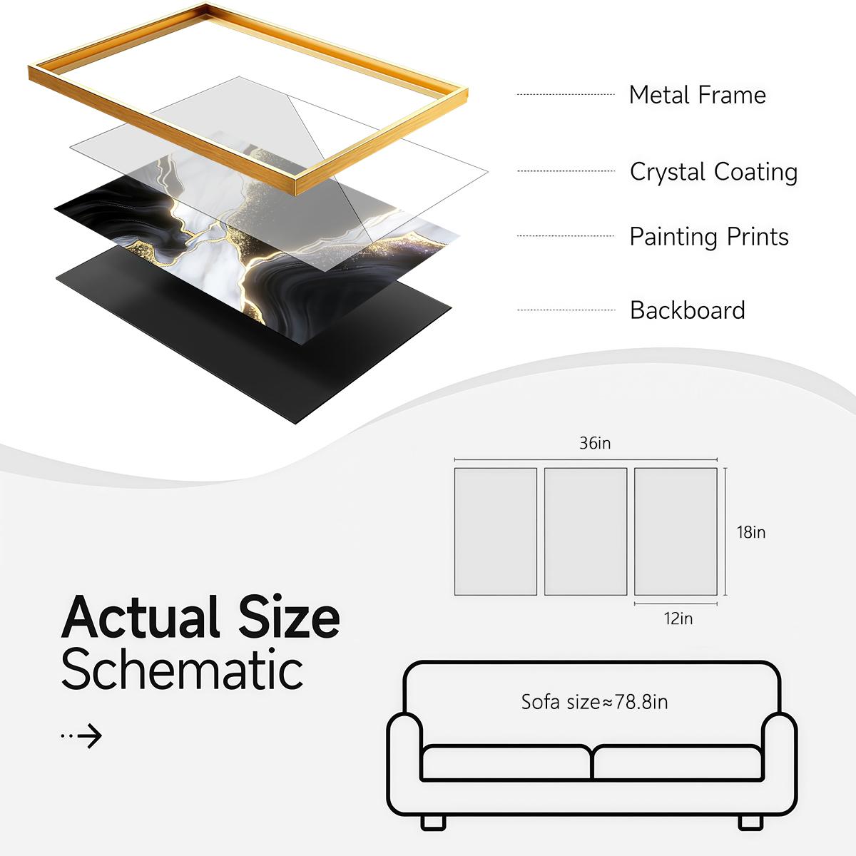 3 Counts Aluminum Alloy Framed Painting, Black White Gold Abstract Marble Art Pictures, Home Decoration For Living Room, Bedroom, Office, Restaurant, Hallway Wall Decor, Odorless Print Artwork, Luxury Perfect Gift For Friends And Family