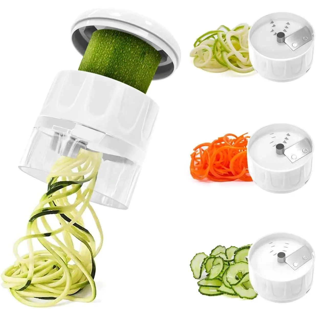 3-in-1 Adjustable Vegetable Spiralizer Slicer - Zucchini, Carrot Noodle Maker, Cucumber Cutter - Easy-to-Use White Kitchen Tool