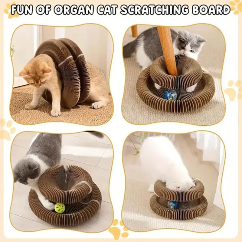 Magic Organ Cat Scratcher Board with Bell Ball, Interactive Cat Toy, Physical Exercise for Indoor Cats Toy- 1 Jingle Balls + Durable Cardboard Fun Interaction