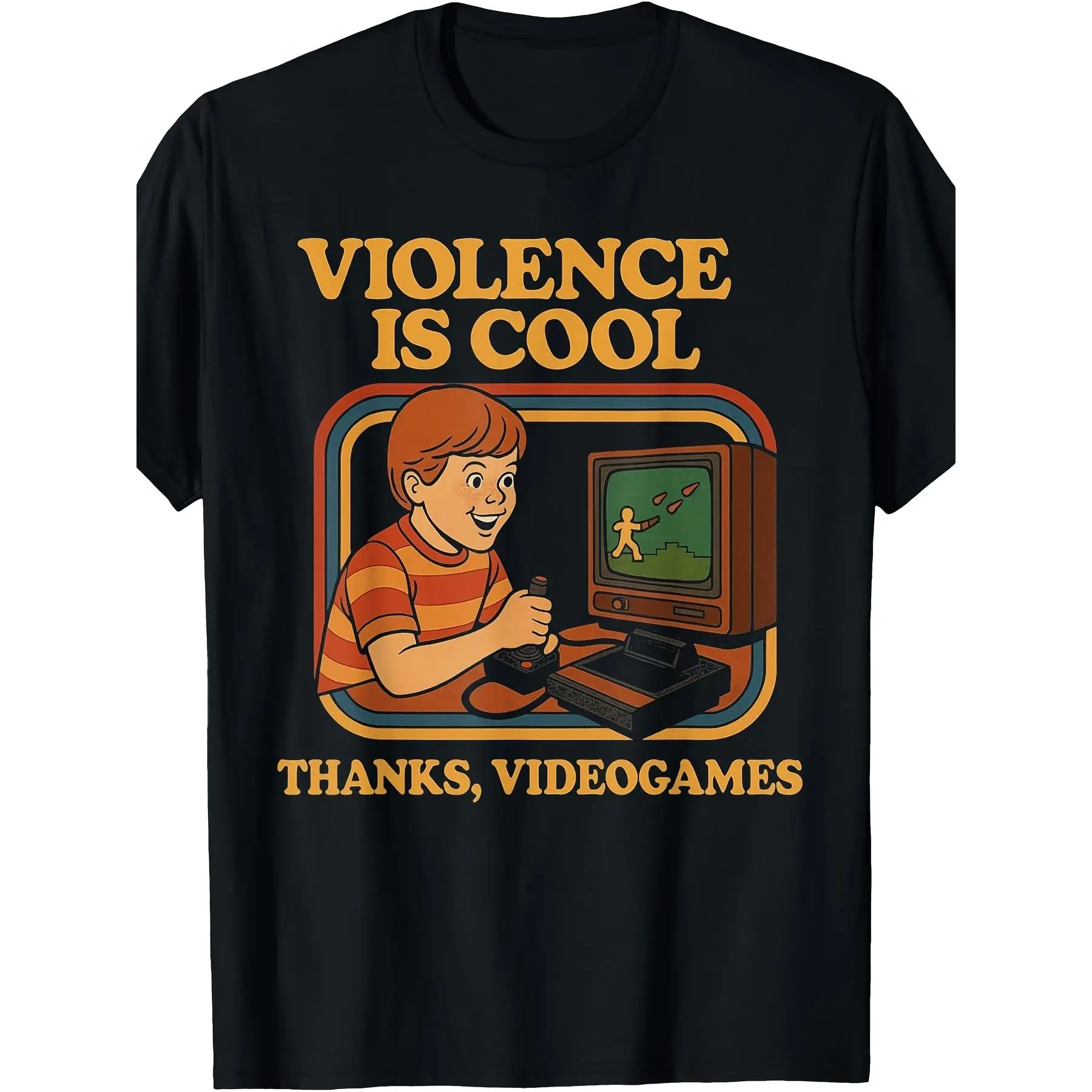 Women's Retro Classic Cotton T-Shirt - 220G Relaxed Fit Casual Shortsleeve, 2025 Summer Humorous 'Violence Is Cool Thanks, Video Games' Print Unisex-Suitable Top
