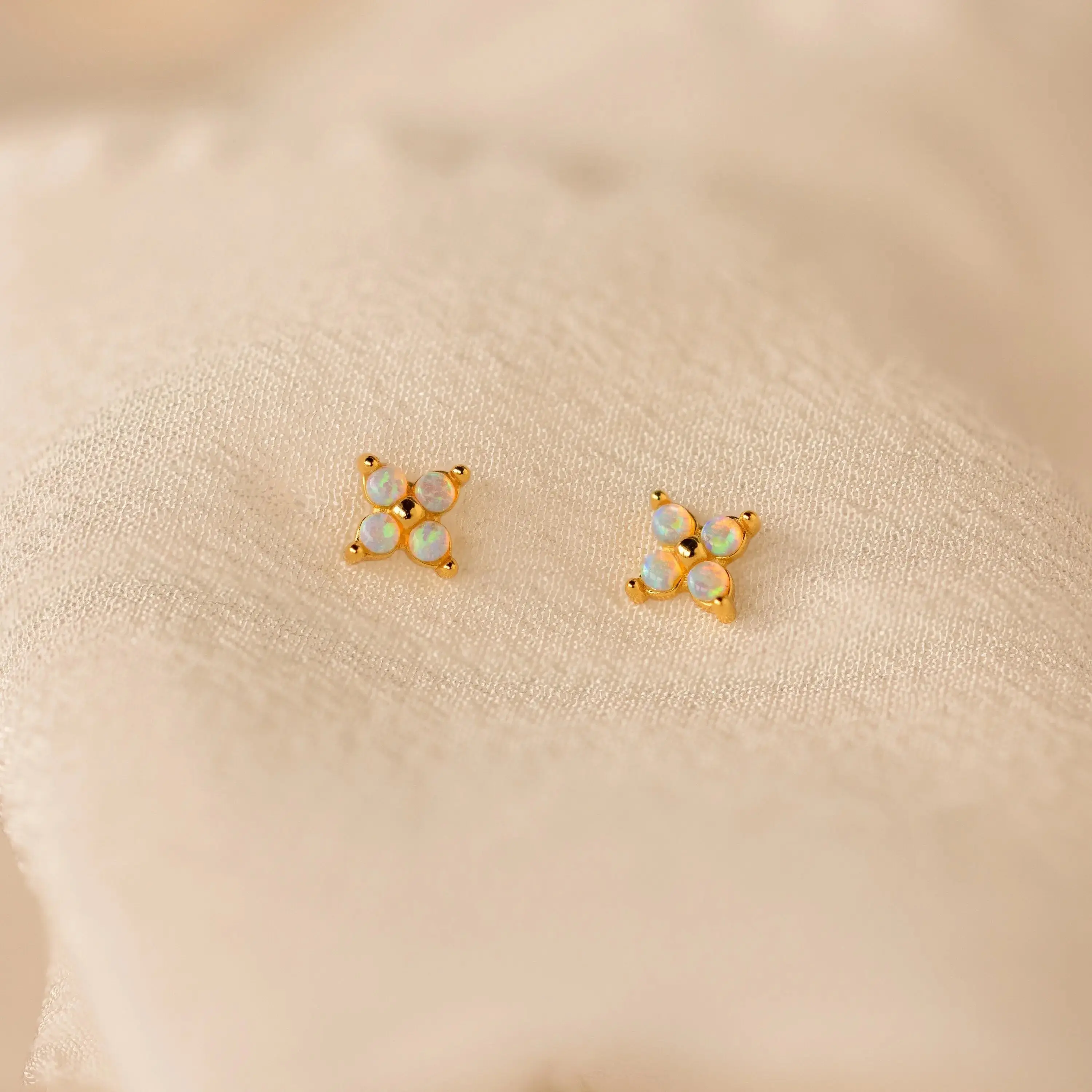 Opal Ivy Flower Studs by Caitlyn Minimalist - Dainty Gemstone Flower Stud Earrings - Cute Cartilage Earrings - Opal Jewelry - Best Gifts for Mom