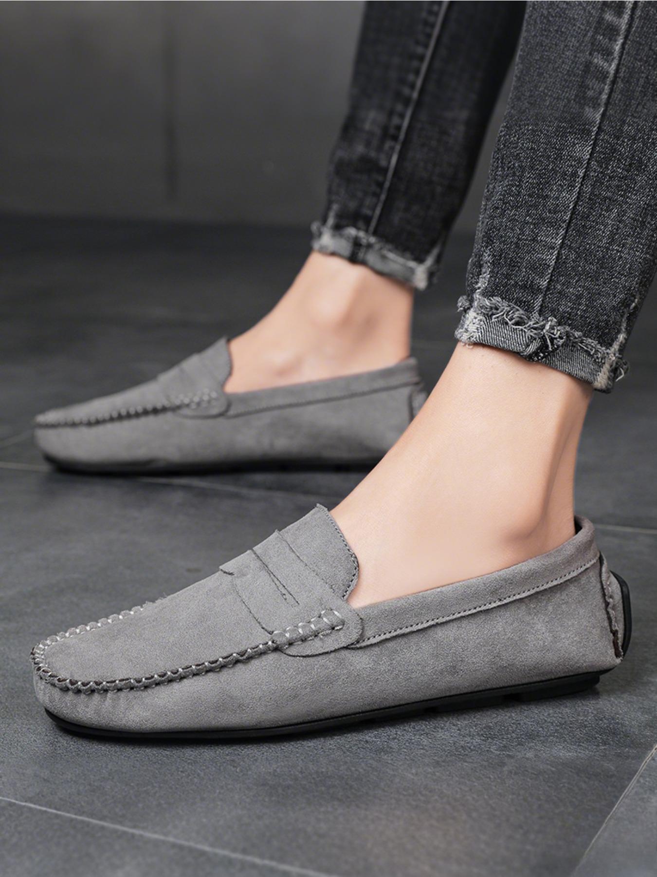 2026 Four-Season Minimalist Fashion Solid-Color Loafers Men's Casual Shoes Comfortable Elegant Suede Flat-Heel Slip-On Loafers, Moccasins, Casual Business Shoes, Suitable for Formal Occasions and Casual Wear