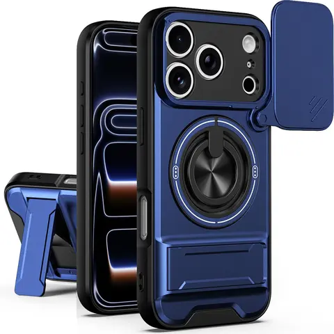 Magnetic Phone Case for iPhone 18 Pro Max 18 Pro 17 Pro Max 16 15 14 13 12 11 16E Pro Max Plus with Invisible Magnetic 360° Rotating O-Ring Stand,Camera Sliding Cover,Compatible with MagSafe,Military Grade Drop Protection,Full Camera Lens Protector