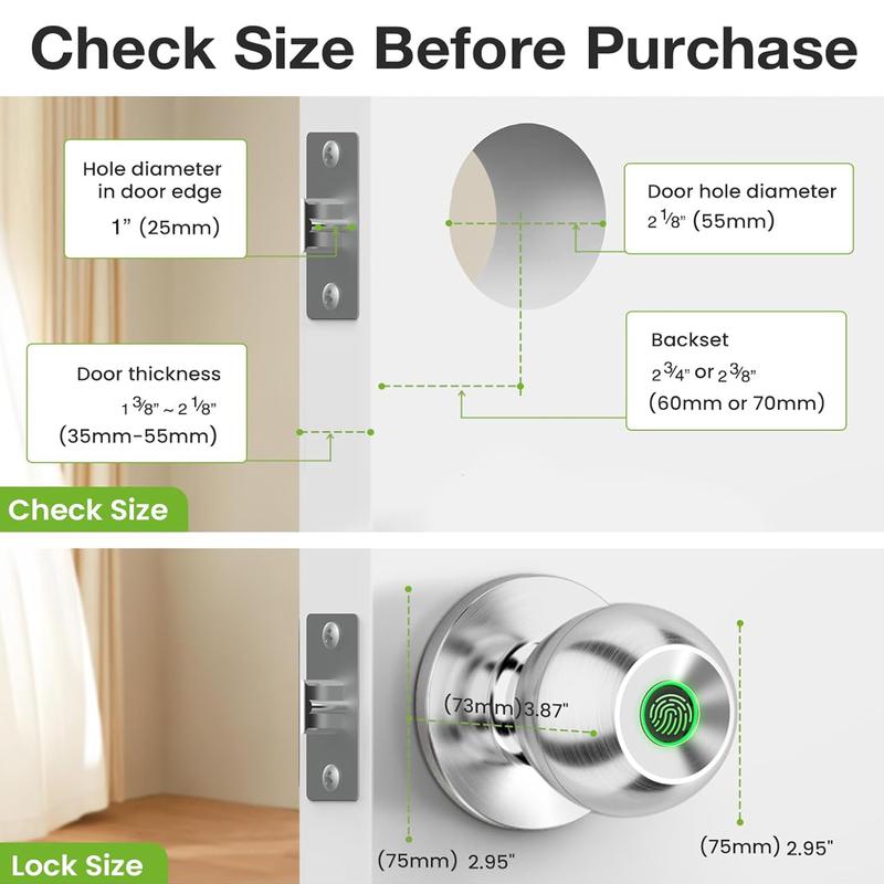 Valentine's Day Gift Fingerprint Door Knob,Smart Lock,1 Count Smart Door Knob with APP,Biometric Lock Great for Bedroom,Garage,Apartment,door traps FathersDayGift