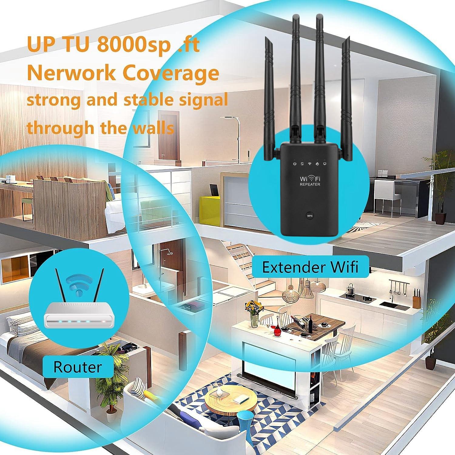 WiFi Extender, Enterbon Wi-Fi Booster, Covers 9000 Sq. Ft, Supports 35 Devices, Includes Ethernet Port, Easy Setup