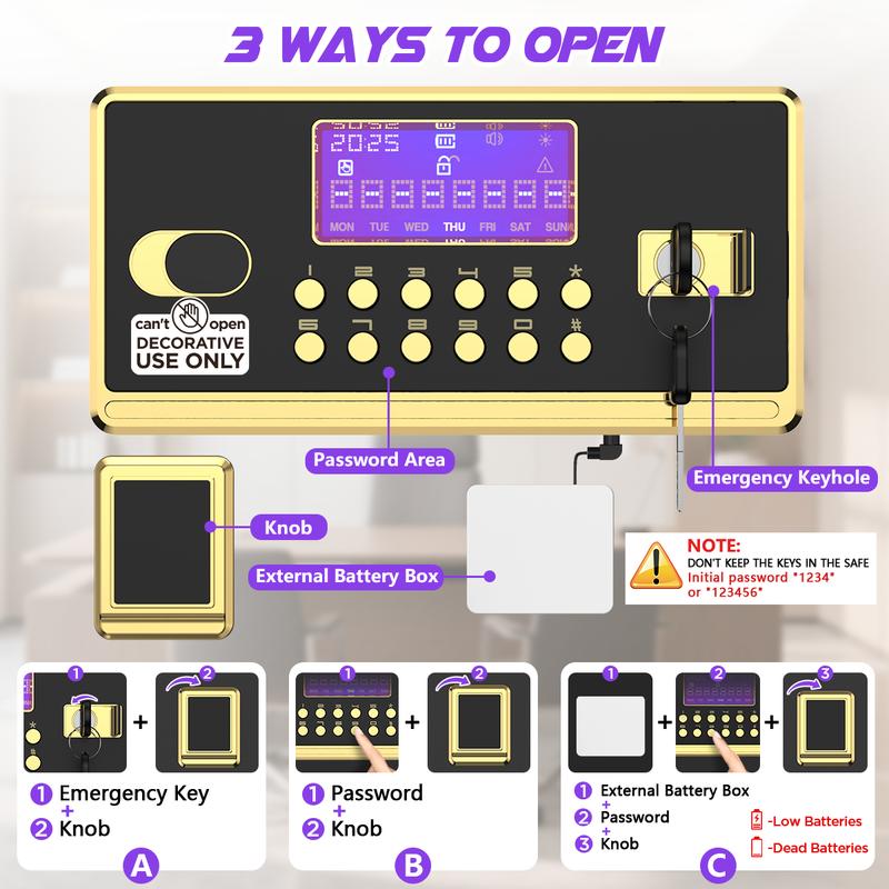 TNTANTS 5.3 Large Safe Box, Digital Board, With Fireproof Document Bag & Alarm System for Home or Office Security, for Cash Jewerly Lock Adjustable Shelf