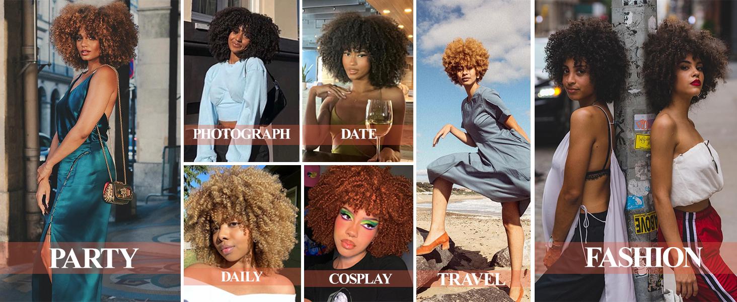 Kinky Curly Wigs for Black Women,12Inches Machine Made Wigs Afro Bomb Curly Wigs about 280g/Piece Natural Glueless Heat Resistant Synthetic African Wig (Orange)lack to Brown)