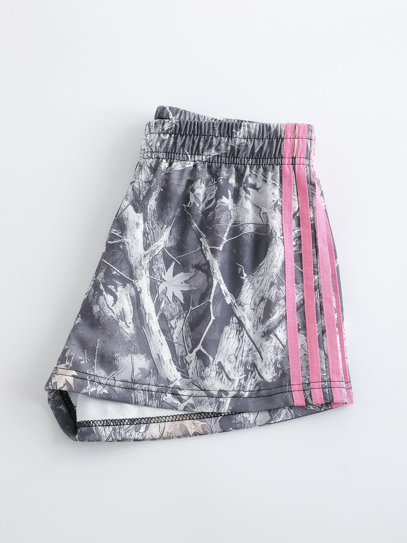Women's Summer Fashion Casual Shorts, Full Camo Print Multi-Color Options, Stylish Side Stripes, Loose-Fitting Elastic Waist Pants