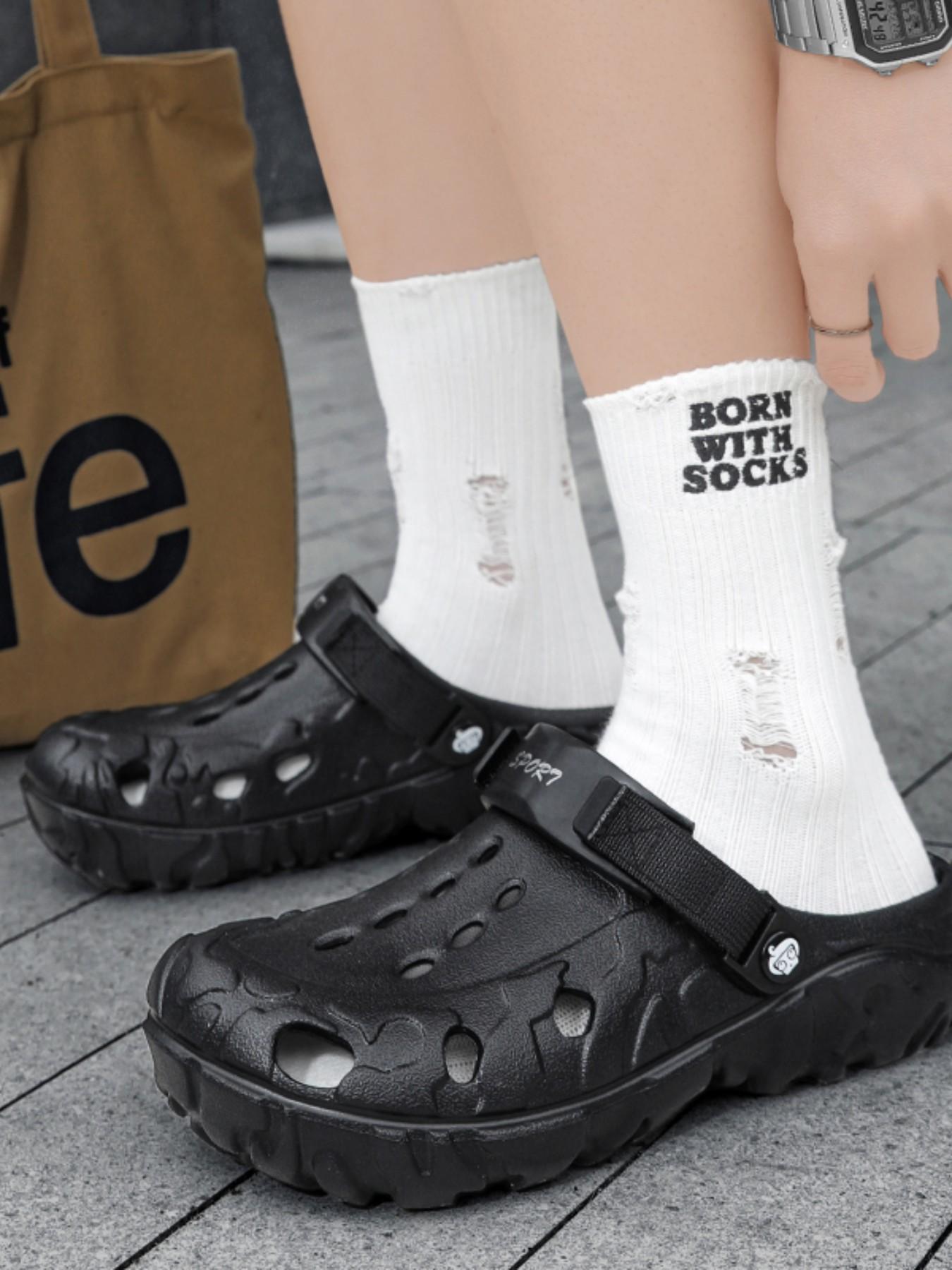 Men's Summer Holey Shoes, Trendy Outdoor Anti-Slip Thick Sole Sandals, Large Size Dual-Use Driving Beach Slippers, Comfortable Footwear