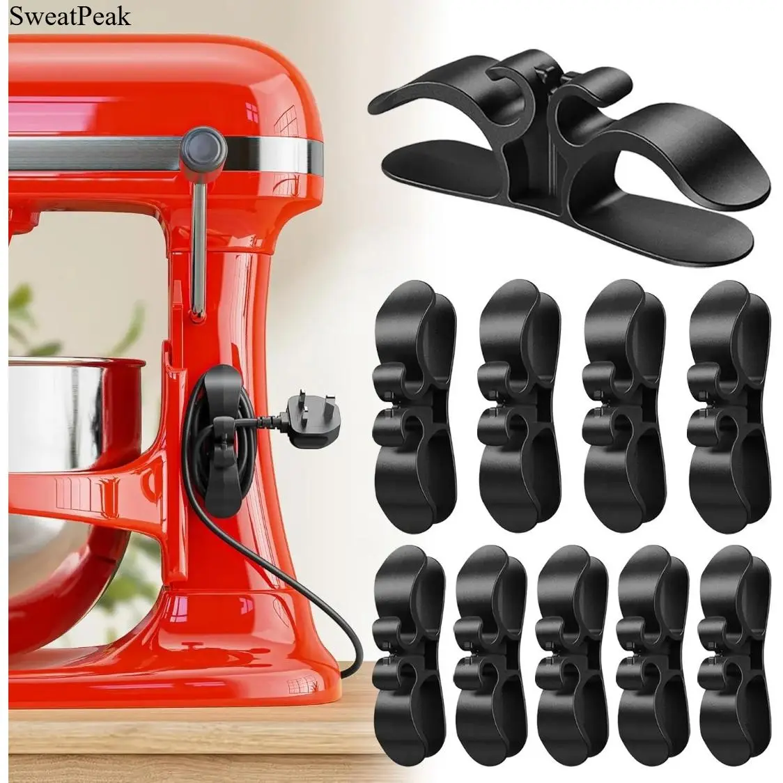 10 Pack Appliance Cord Organizer Hooks, Self Adhesive Cable Holders with Strong Adhesive Silicone Design, Kitchen Counter Cable Management Clips for Air Fryer, Coffee Maker, Blender and Small Appliances, Space Saving Home Organization Accessories