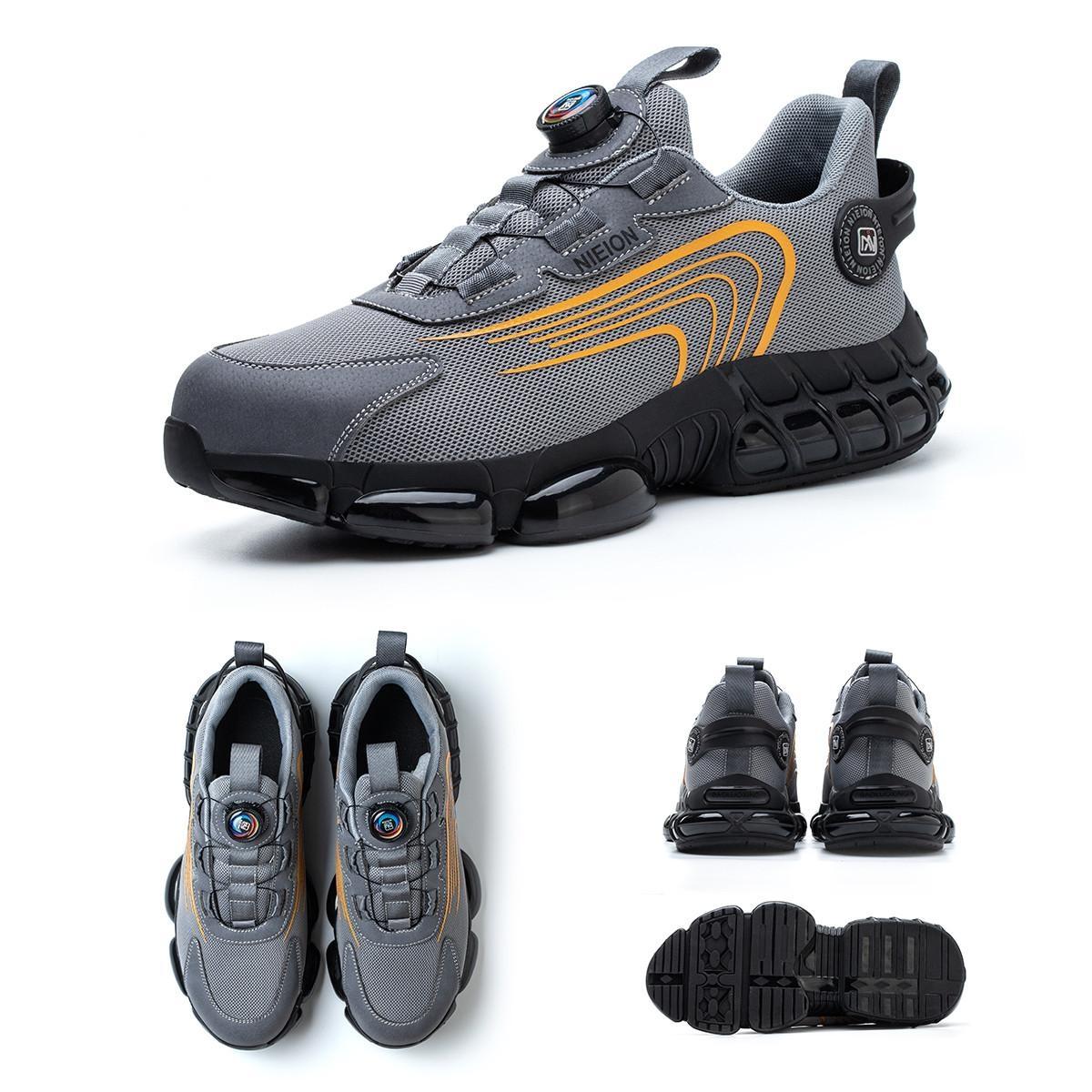 Safety Shoes Work Shoes Steel Toe Caps Anti Smash And Anti Puncture Breathable Mesh Surface Air Cushioned Sole for Comfortable Wear Resistance Rotating Button Design Men's Safety Shoes Women's Safety Shoes Construction Site Work Shoes