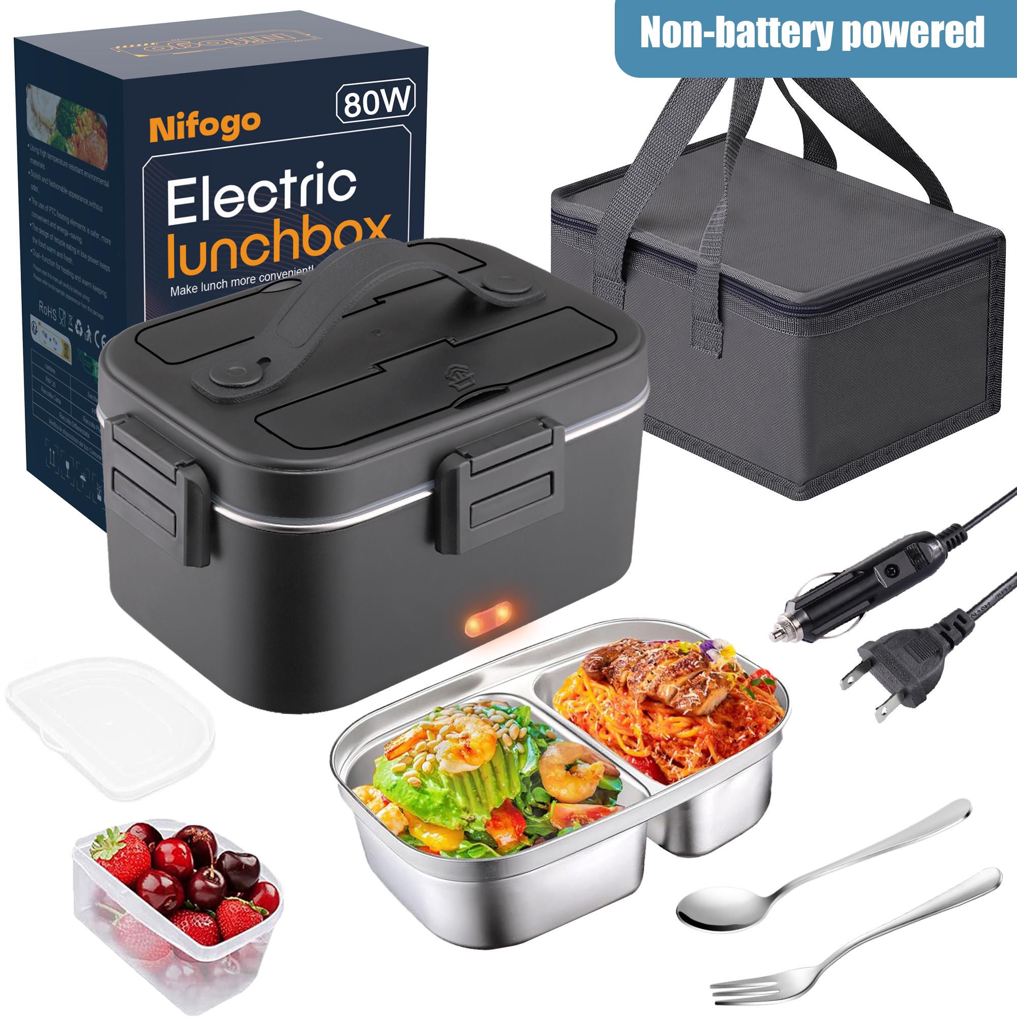 Black Friday Electric Lunch Box 1.5L/1.8L Stainless Steel 12V 24V 110V Food Warmer with Fork Spoon Bag Leak Proof for Car Truck Home Work 80W Black