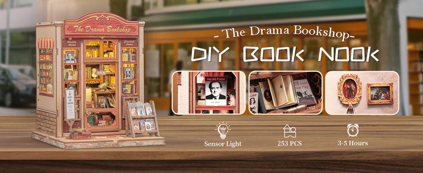 CUTEBEE DIY 3D Dollhouse Kit The Drama Bookshop Miniature Wooden Room with Furniture and Dust Cover Handmade Creative Toy for Teens and Adults Holiday Christmas and Black Friday Gift Home Decor CUTEBEE DIY 3D Dollhouse Kit The Drama Bookshop Miniature Wooden Room with Furniture and Dust Cover Handmade Creative Toy for Teens and Adults Holiday Christmas and Black Friday Gift Home Decor