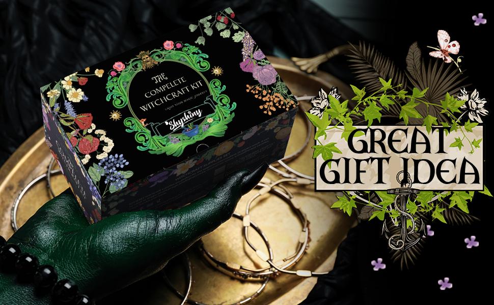 SHYSHINY 150Pack Witchcraft Supplies Kit Wiccan Supplies and Tools Witchy Gifts for Beginners, Dried Herbs, Crystals, Candles, Green Witch Altar Starter Spell