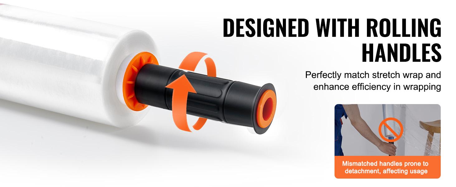 VEVOR Stretch Film, 15 inchesx 1000 feet, 4 Pack, 60 Gauge Industrial Strength Clear Durable Stretch Wrap Roll, Heavy Duty Shrink Film Stretch Wrap with Handles for Pallet Wrapping Shipping Moving