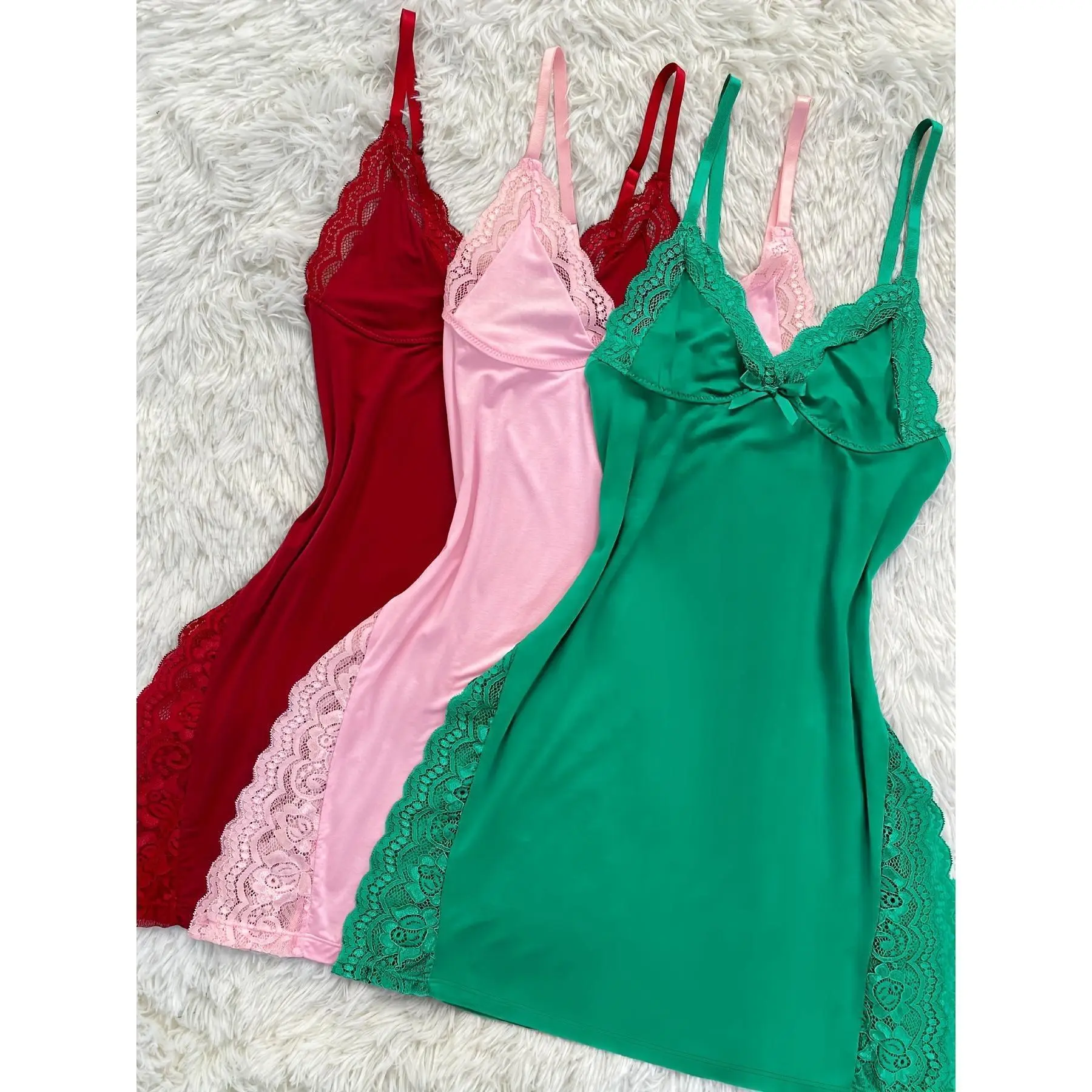 Women's 3-Pack Solid Lacy Trim Pajama Sets - Sexy V-Neck Cami and Side Slit Shorts for Sleepwear Loungewear, Pajama Sets Women, Lounge Set For Women