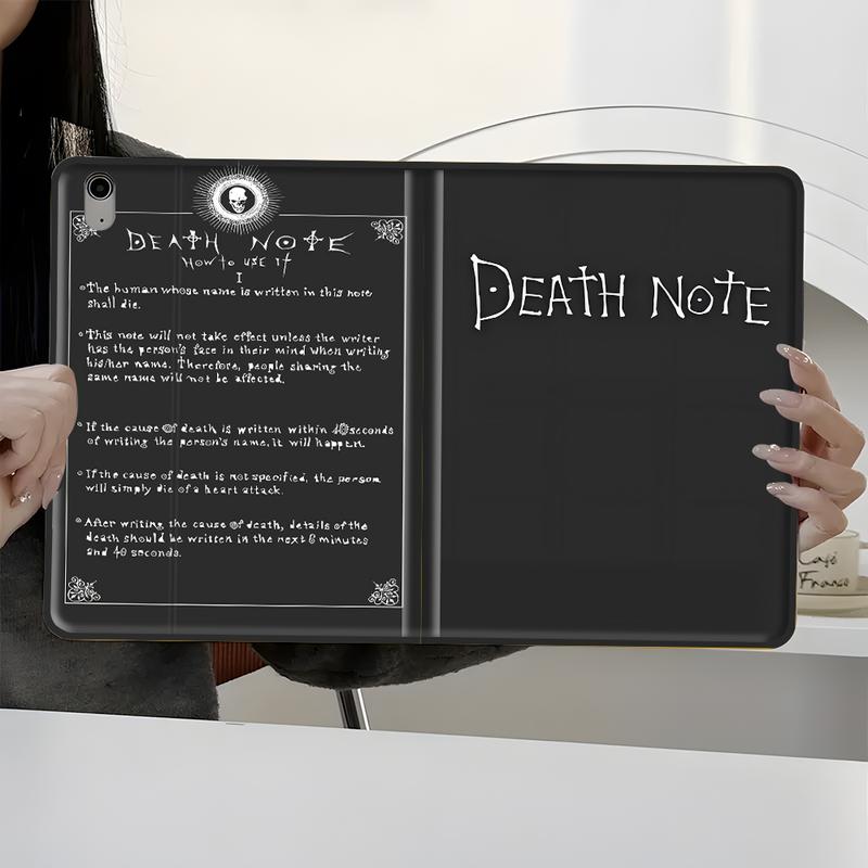 Dark Death Note Design iPad Book Style Case, Fantasy Anime Notebook Design for iPad Pro, iPad Air & Mini, Full Protection with Pen Slot, Ideal for Home & School Use