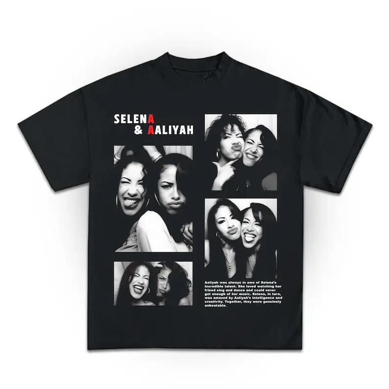 Selena & Aaliyah Inspired Graphic Tee, Unisex Retro Music Fan Top, Hip‑Pop Culture Casual Streetwear, Ideal Gift For Music Lovers, Daily Party Outfit, Same‑Day Order Shipping, For Men Women Youth Group Apparel