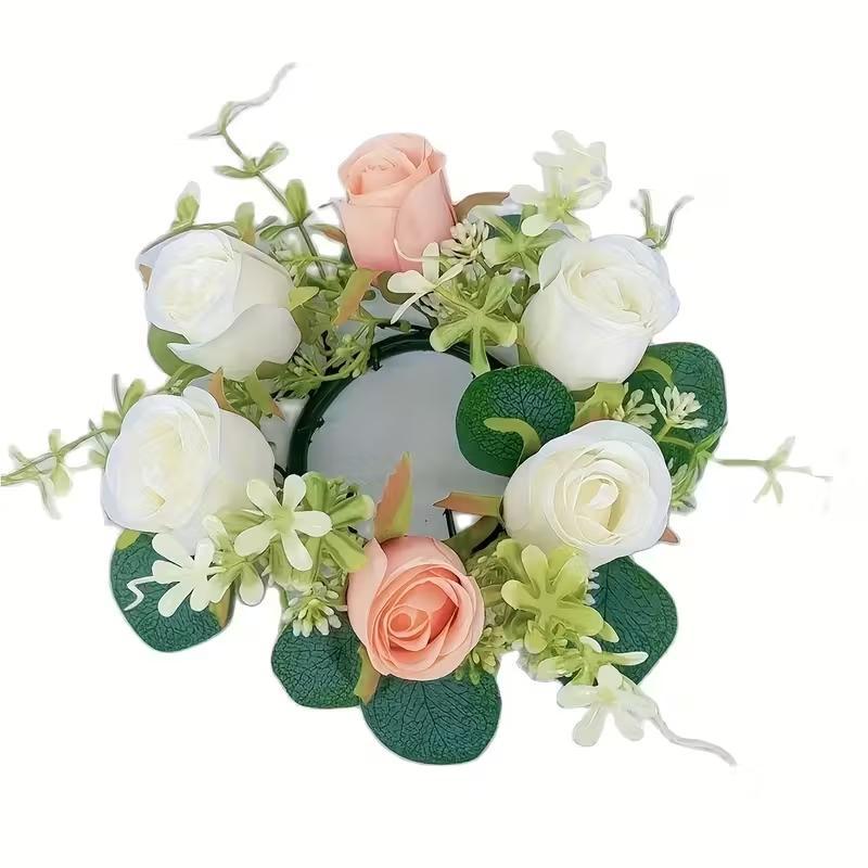 4 Handmade Realistic Rose Wreaths with Candle Holders, Wedding Centerpiece Decor, Valentine's Day, Easter, Hanukkah, Graduation Party Decor